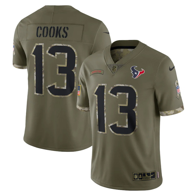 mens nike brandin cooks olive houston texans 2022 salute to service limited jersey